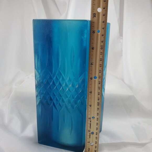Sascha Brastoff MCM Blue Resin Square Diamond Candleholder 1950's Signed 9 3/4” - Picture 6 of 15